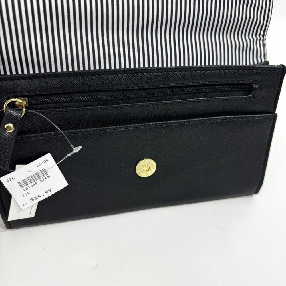 Minicci Solid Black Faux Leather Large Rectangle Envelope Wallet Clutch New - Picture 7 of 11